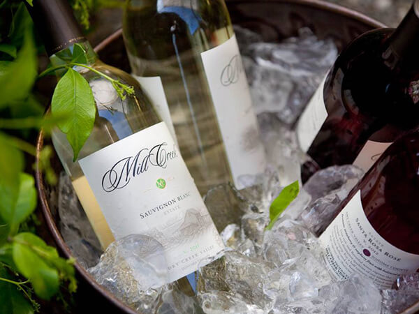 Bucket of ice chilled Mill Creek wines